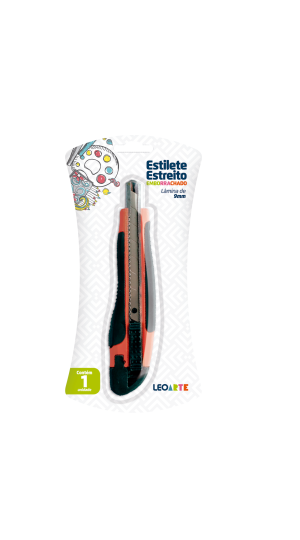 ESTILETE ESTREITO EMBORRACHADO 9MM BLISTER JOCAR OFFICE